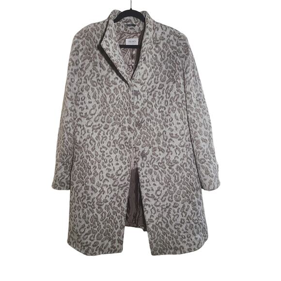 Cinzia Rocca Icon Gray Leopard Slant Pockets Crossover Collar Coat US 18  0 - Picture 1 of 15